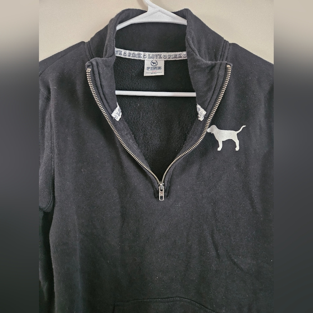 PINK VS small black half zip long sleeve graphic sweater love pink lounge Dog - Picture 3 of 6